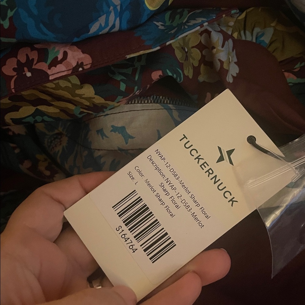 Tuckernuck Burgundy Midi Dress with Teal & Yellow Floral Print - Picture 2 of 4